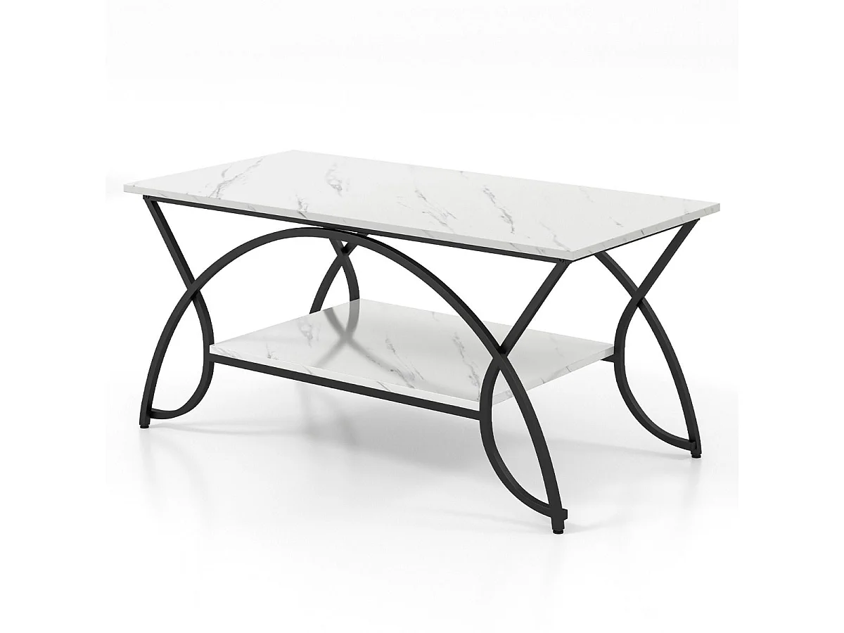 Table Basse Moderne Table d'Appoint Rectangulaire à 2 Niveaux avec Structure en Métal Table de Cocktail Chic pour Salon Blanc