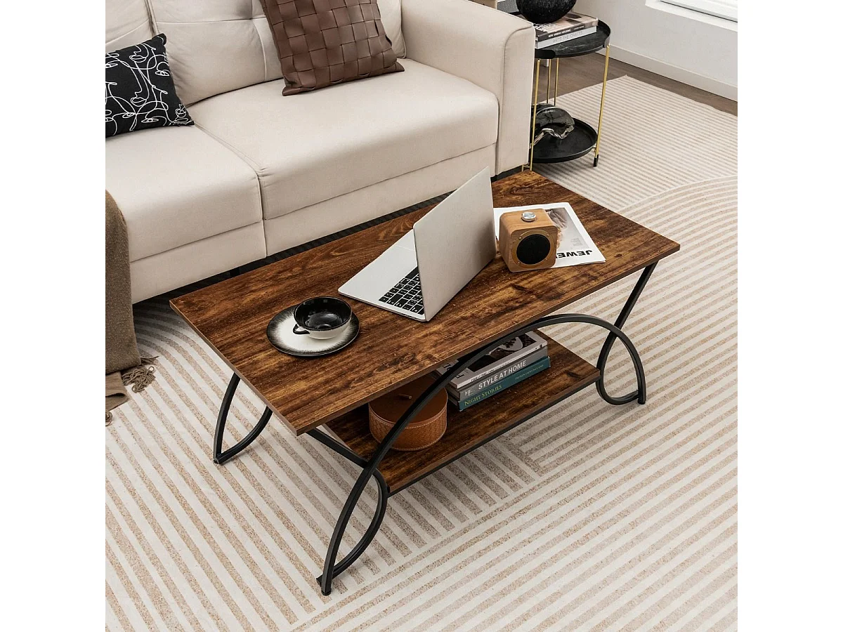 Table basse avec étagère et structure métallique Table de salon moderne 100 x 50 x 45 cm brun vintage