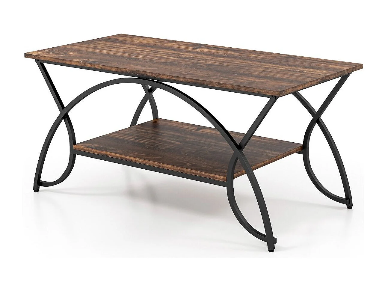 Table basse avec étagère et structure métallique Table de salon moderne 100 x 50 x 45 cm brun vintage