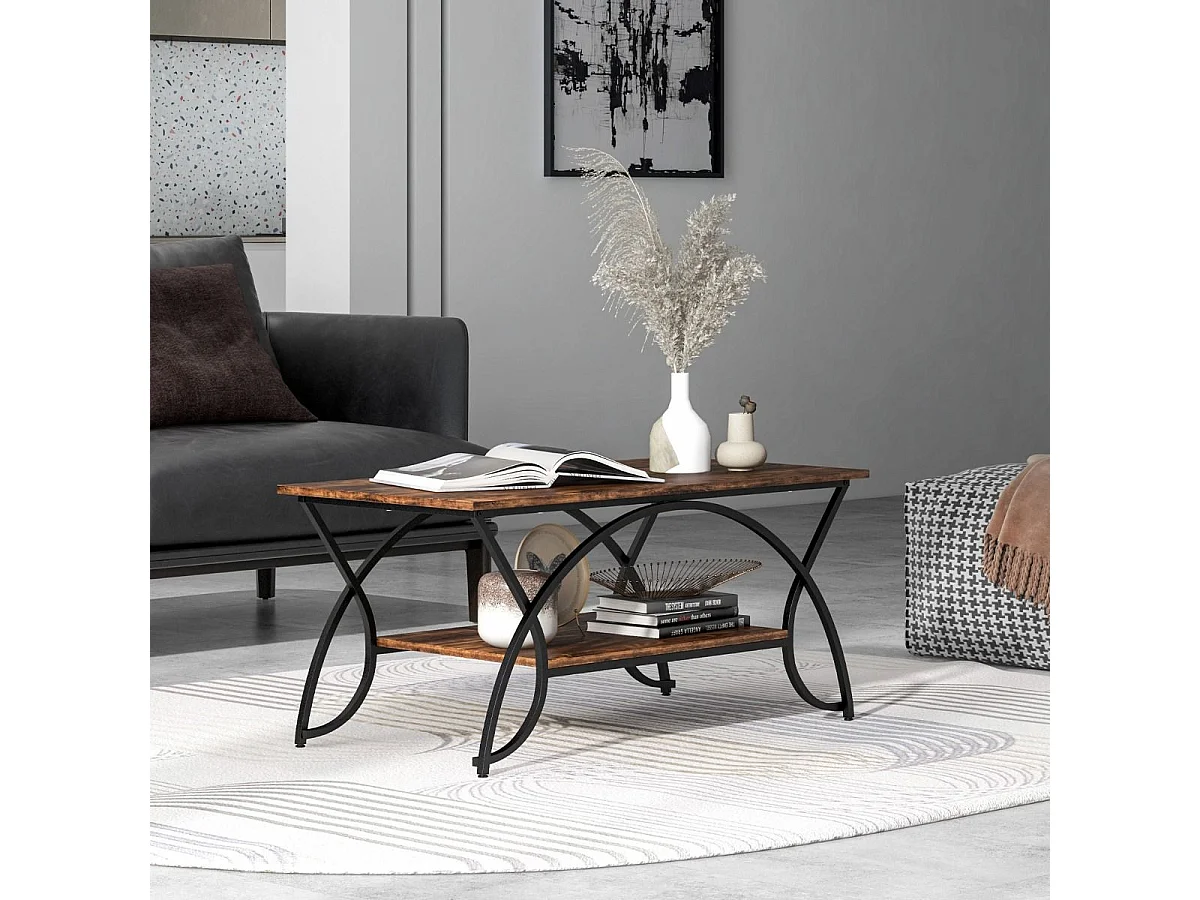 Table basse avec étagère et structure métallique Table de salon moderne 100 x 50 x 45 cm brun vintage