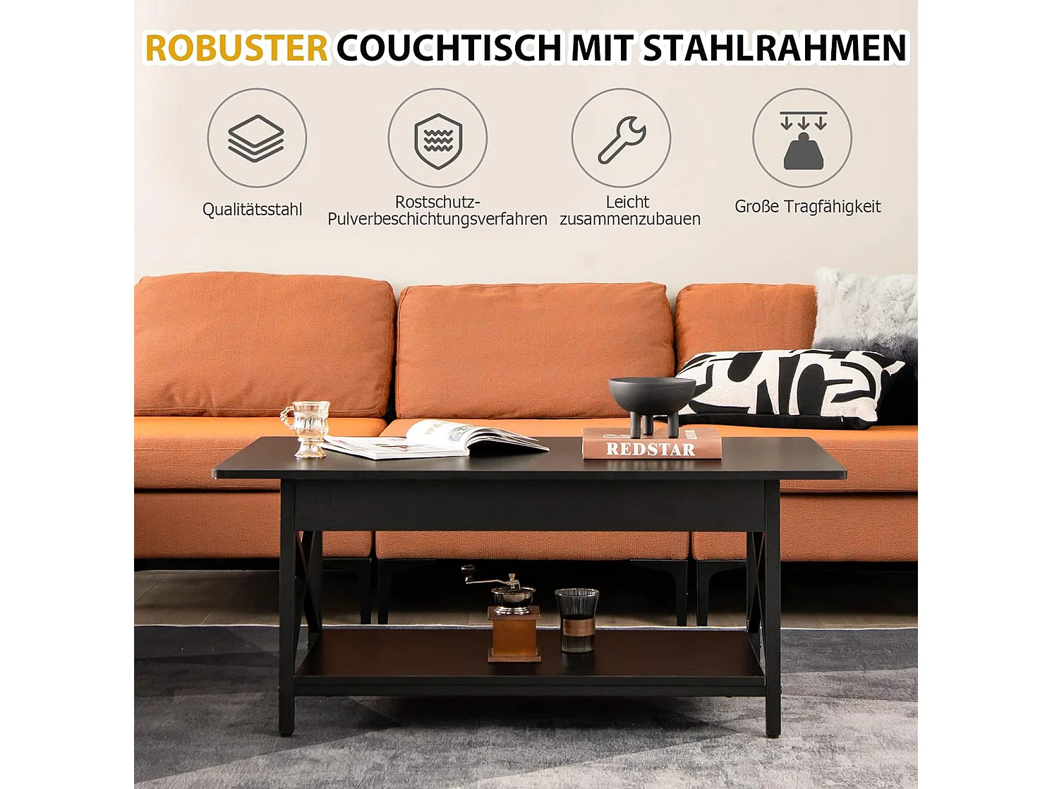 Couchtisch, Kaffeetisch mit Ablage VH32854