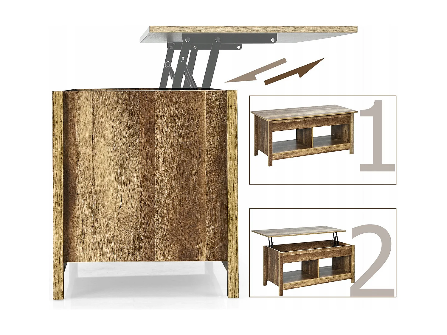 Tavolino da caffè con superficie estraibile, Tavolino da caffè moderno con parte sollevabile Naturale