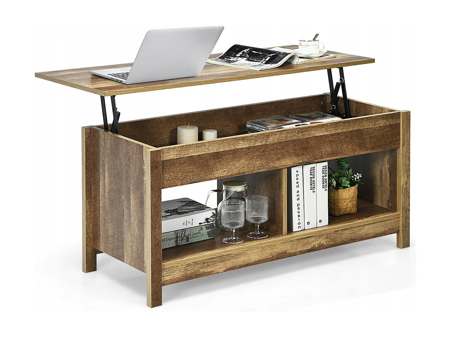 Tavolino da caffè con superficie estraibile, Tavolino da caffè moderno con parte sollevabile Naturale