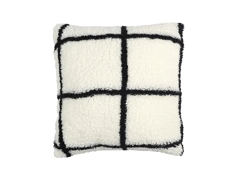 Coussin Sherpa Blanc Carreaux Noir 40x40cm Blanc, Noir