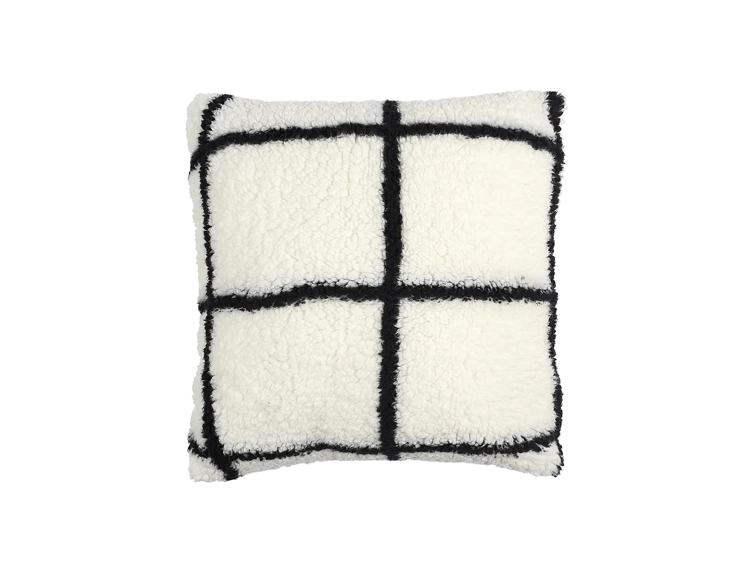 Coussin Sherpa Blanc Carreaux Noir 40x40cm Blanc, Noir