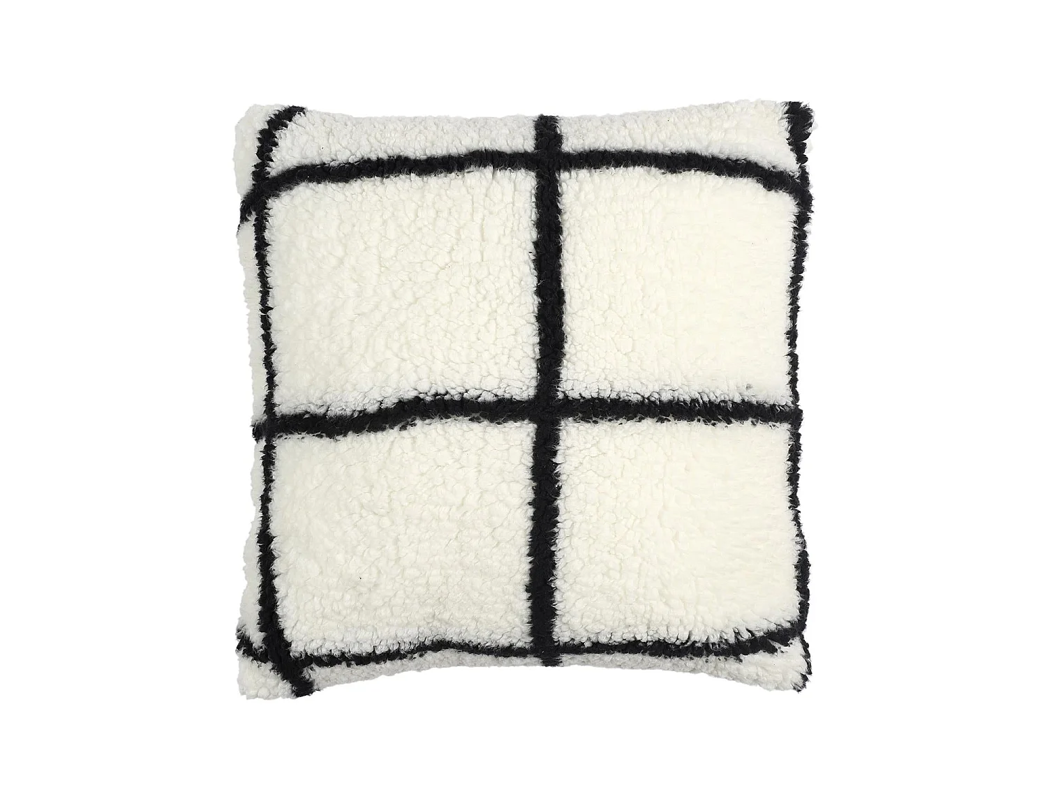 Coussin Sherpa Blanc Carreaux Noir 40x40cm Blanc, Noir