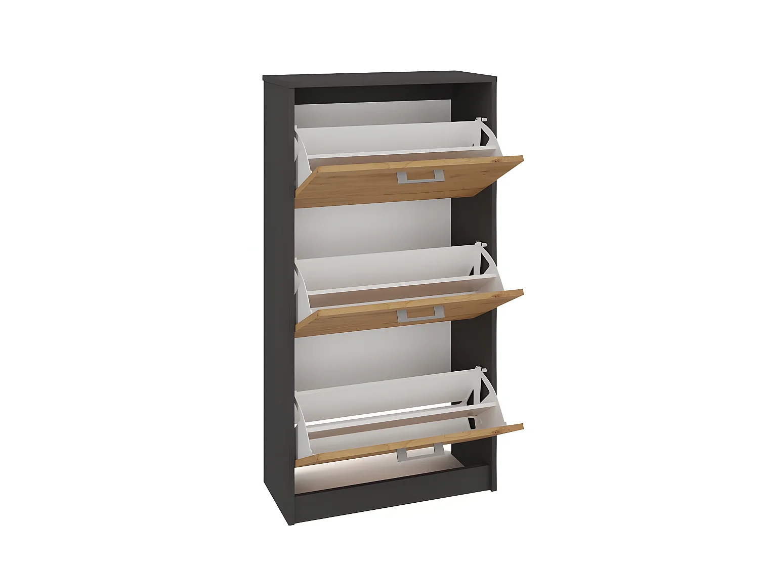 CDF Schuhschrank Paula | Farbe: Anthrazit - Eiche Artisan | Ideal für Vorzimmer, Flur, Büro | Schuhaufbewahrung | Schuhregale | modern | offene Einlegenböden