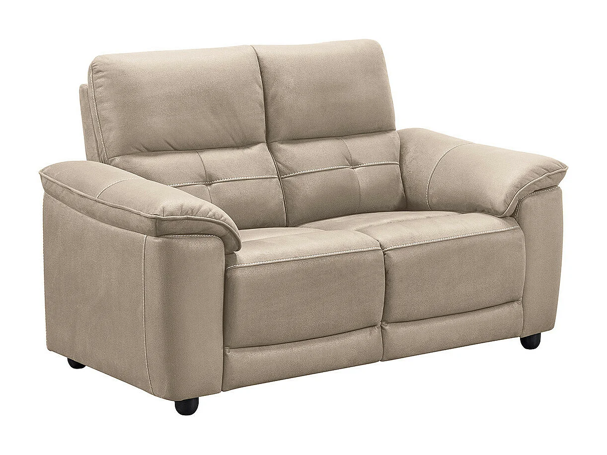 ALMEIRIM - Canapé Fixe 2 Places Tissu Beige Pieds Bois