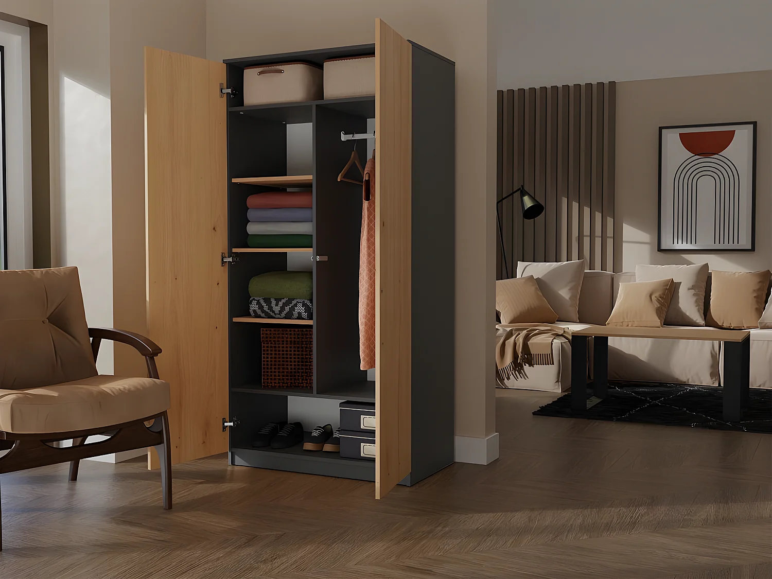 ESME - Doppelschrank im skandinavischen Stil Schlafzimmer - 90x50x180 - 2 Türen - Ankleidezimmer