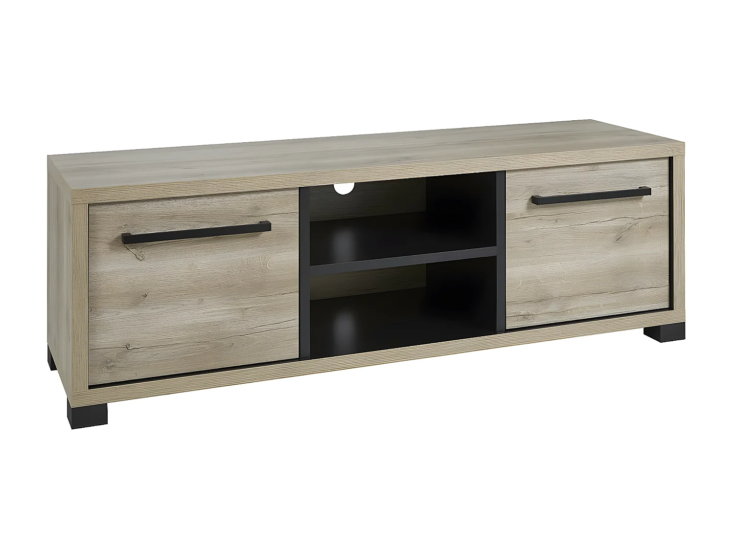 MARCO - Meuble TV 2 Portes 2 Niches Aspect Bois