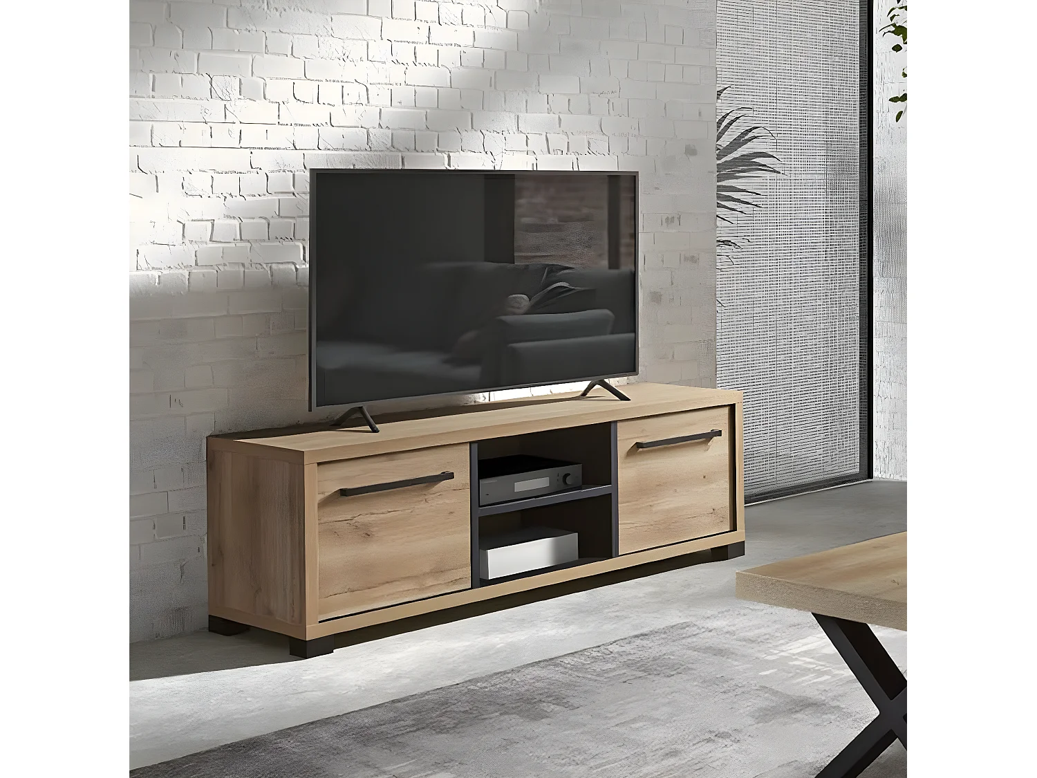 MARCO - Meuble TV 2 Portes 2 Niches Aspect Bois