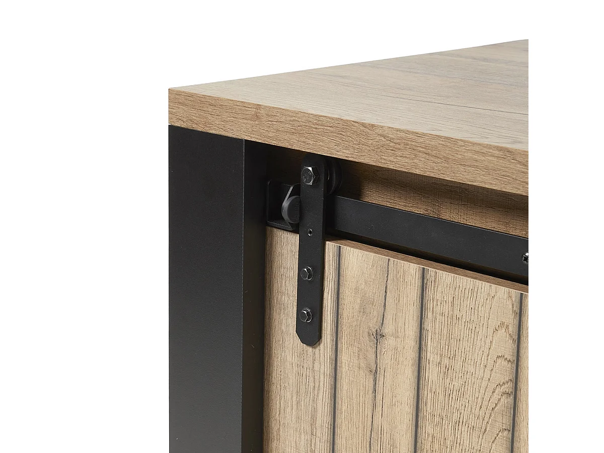 CLODIUS - Meuble TV 1 Porte Coulissante 2 Niches Métal et Aspect Bois