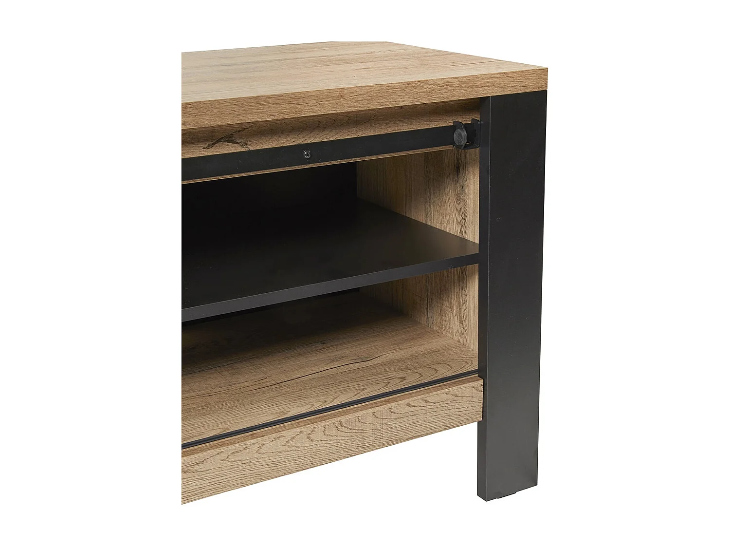 CLODIUS - Meuble TV 1 Porte Coulissante 2 Niches Métal et Aspect Bois