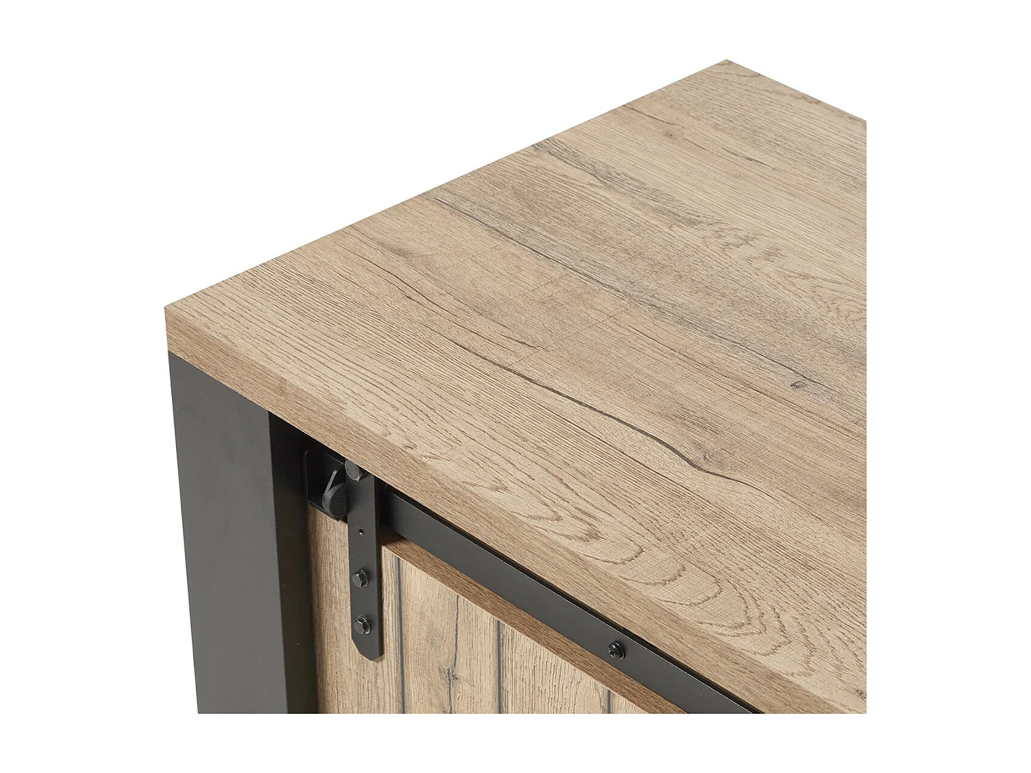 CLODIUS - Meuble TV 1 Porte Coulissante 2 Niches Métal et Aspect Bois