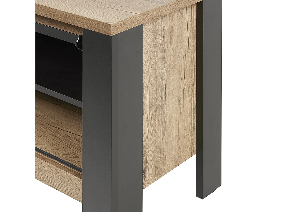 CLODIUS - Meuble TV 1 Porte Coulissante 2 Niches Métal et Aspect Bois