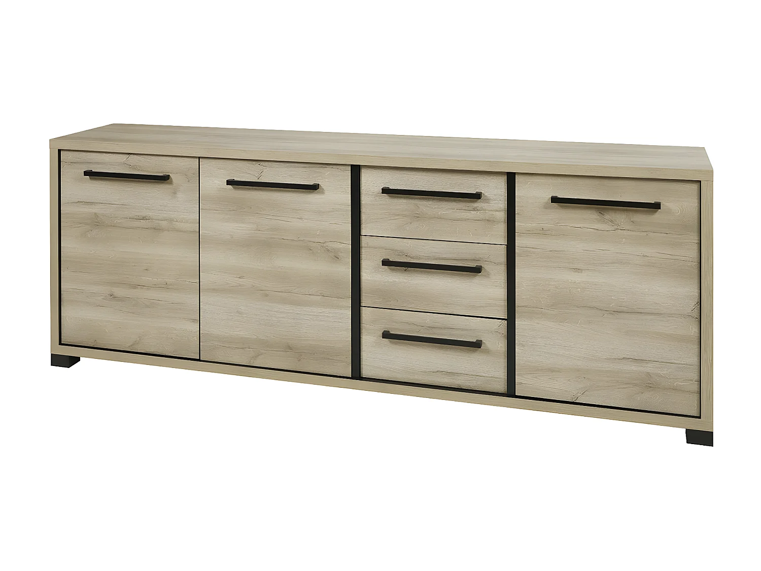 MARCO - Buffet 3 Portes 3 Tiroirs 240cm Aspect Bois