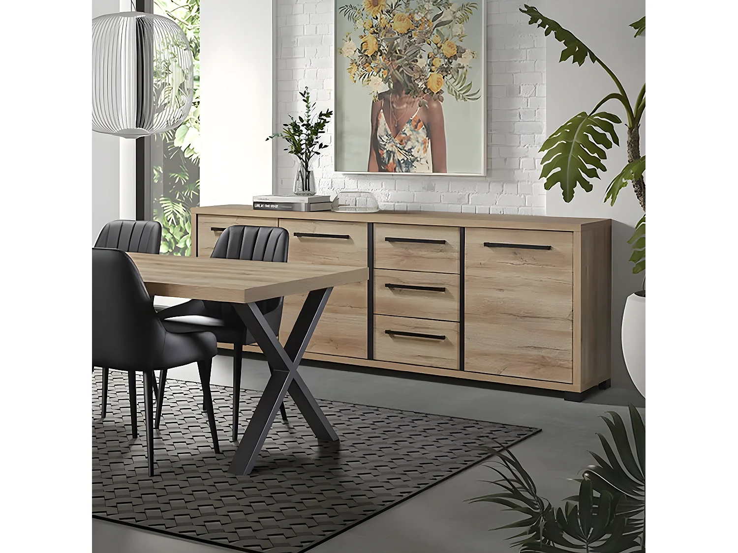 MARCO - Buffet 3 Portes 3 Tiroirs 240cm Aspect Bois