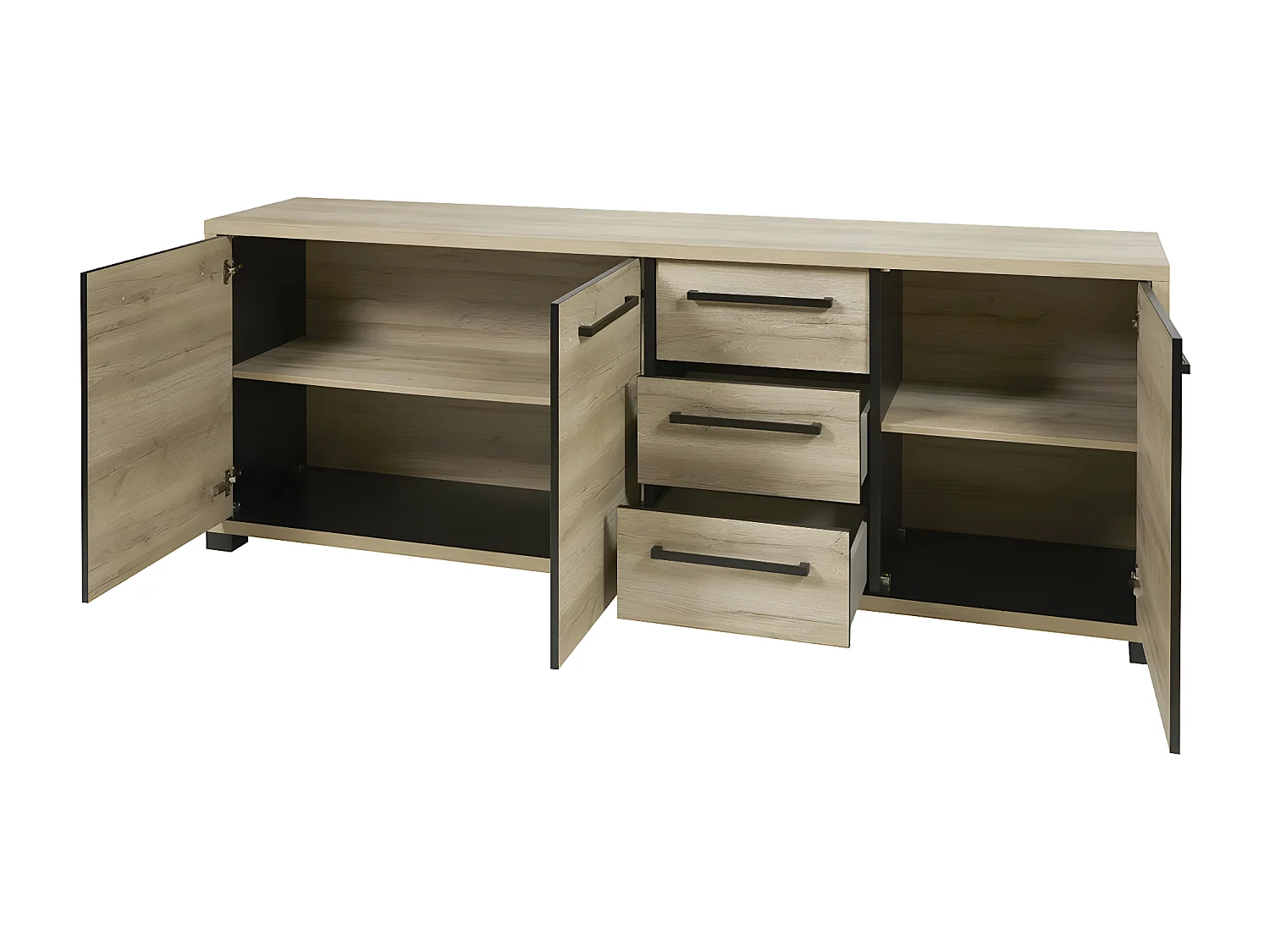 MARCO - Buffet 3 Portes 3 Tiroirs 240cm Aspect Bois