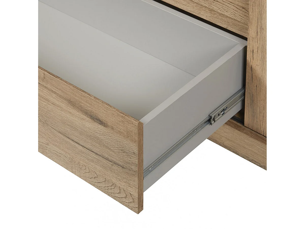 CLODIUS - Buffet 2 Portes Coulissantes 3 Tiroirs Métal et Aspect Bois