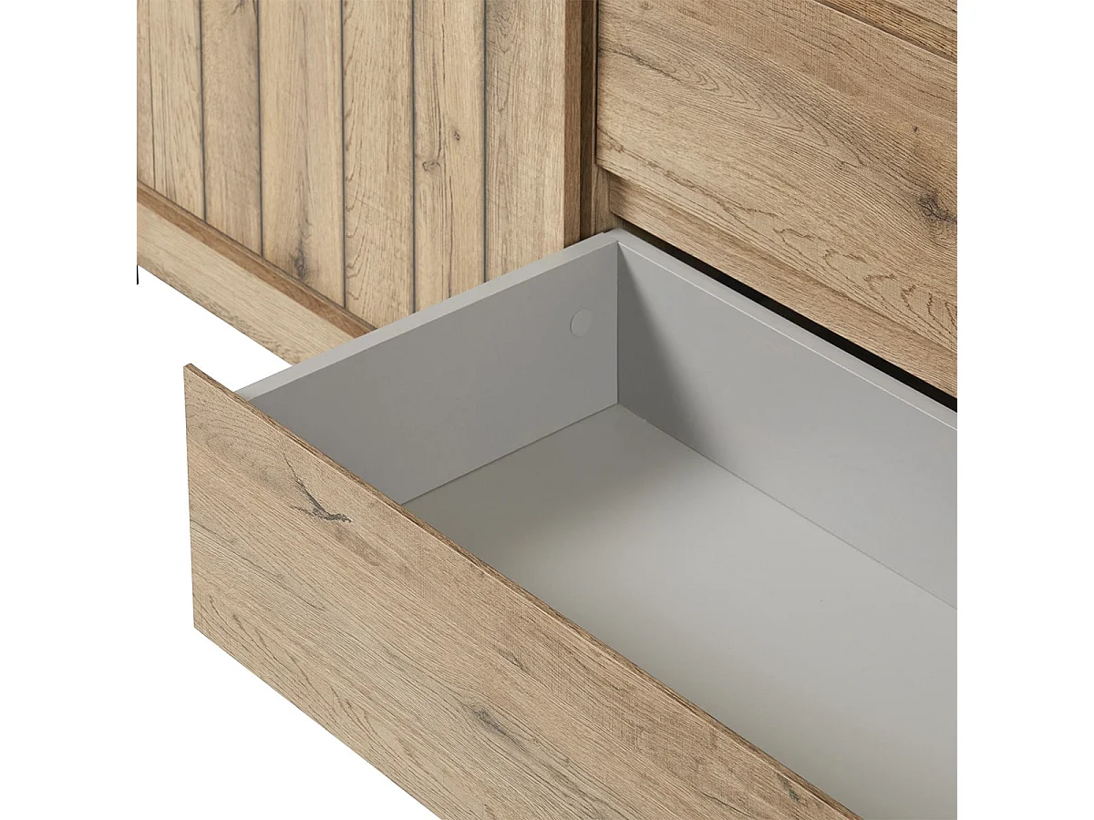 CLODIUS - Buffet 2 Portes Coulissantes 3 Tiroirs Métal et Aspect Bois