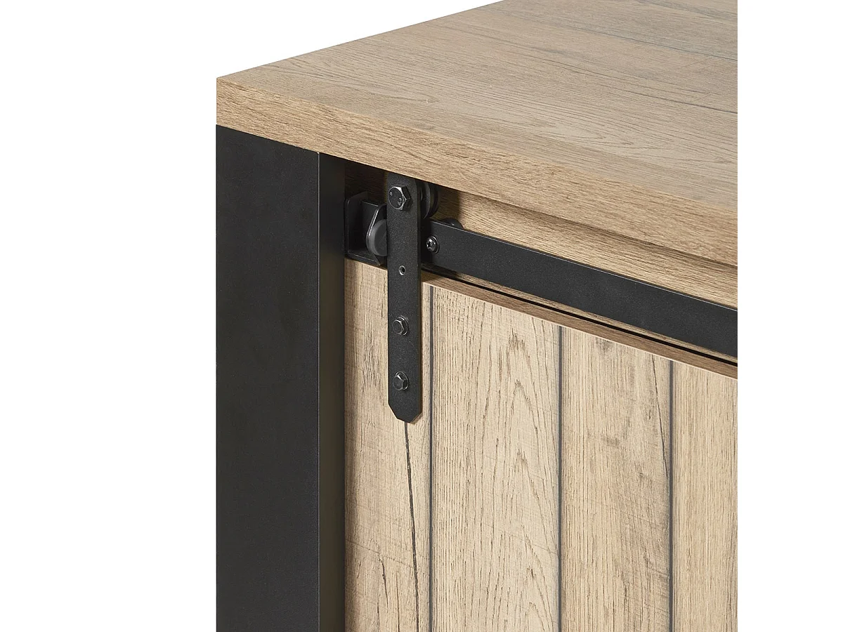 CLODIUS - Buffet 2 Portes Coulissantes 3 Tiroirs Métal et Aspect Bois