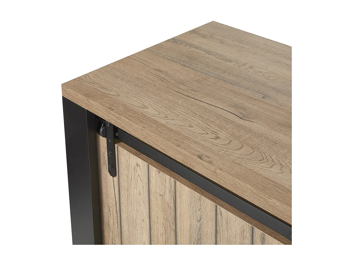 CLODIUS - Buffet 2 Portes Coulissantes 3 Tiroirs Métal et Aspect Bois