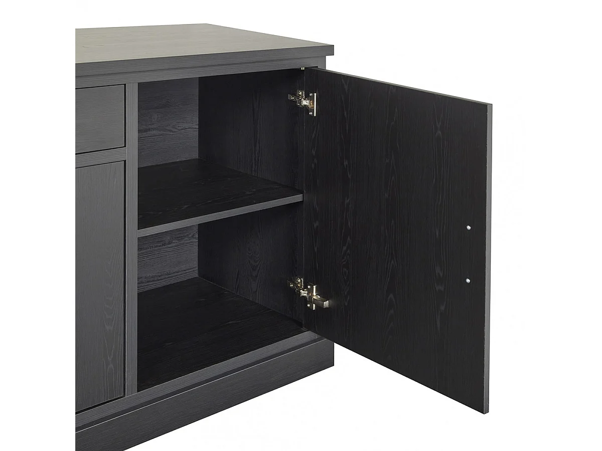 ALPHA - Buffet 4 Portes 2 Tiroirs Aspect Bois Noir