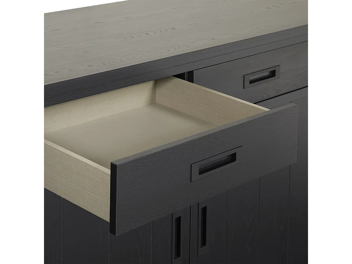 ALPHA - Buffet 4 Portes 2 Tiroirs Aspect Bois Noir