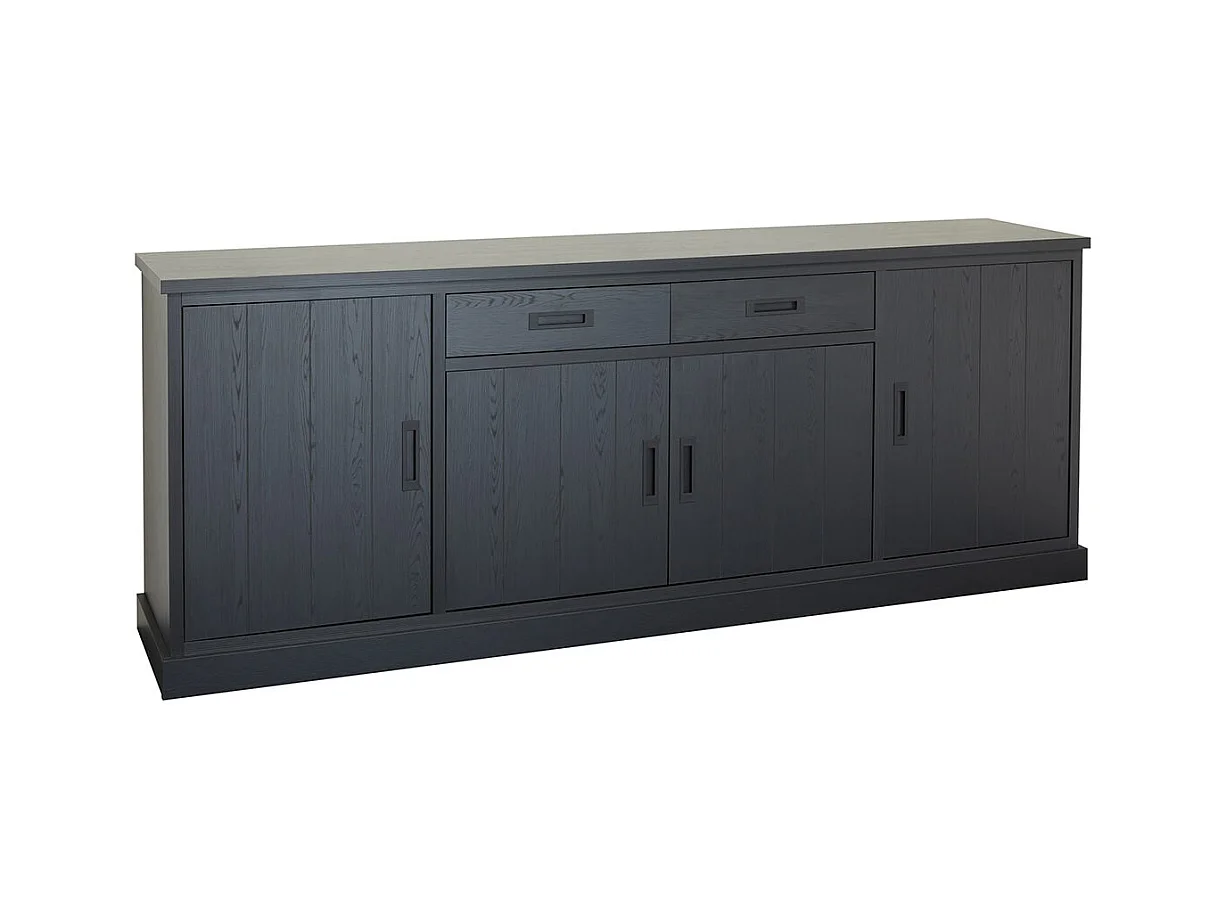 ALPHA - Buffet 4 Portes 2 Tiroirs Aspect Bois Noir