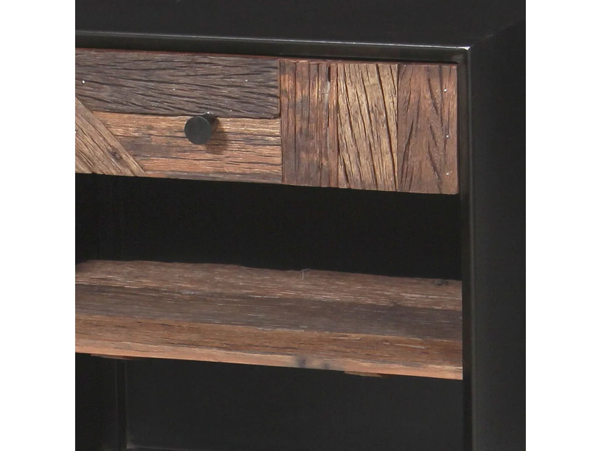 JORDAN - Chevet 1 Tiroir 2 Niches en Métal Noir et  Bois Recyclé