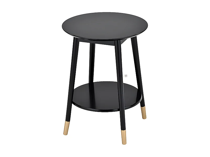 MISSY - Chevet Rond Laqué Noir 2 Tablettes Détail Doré