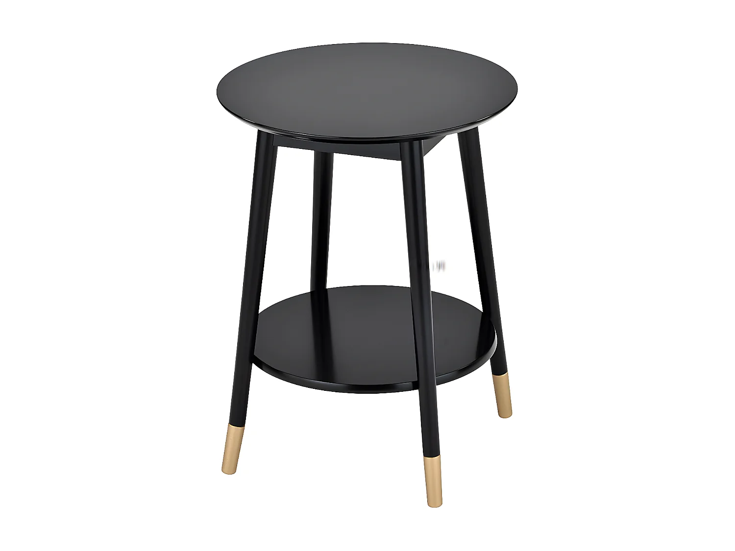 MISSY - Chevet Rond Laqué Noir 2 Tablettes Détail Doré