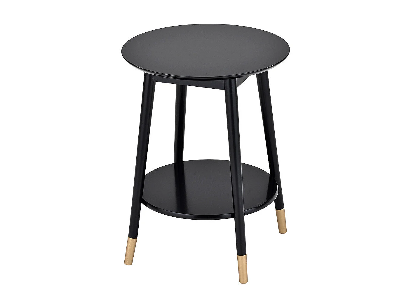 MISSY - Chevet Rond Laqué Noir 2 Tablettes Détail Doré