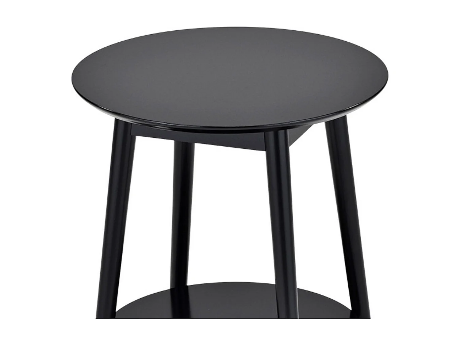 MISSY - Chevet Rond Laqué Noir 2 Tablettes Détail Doré