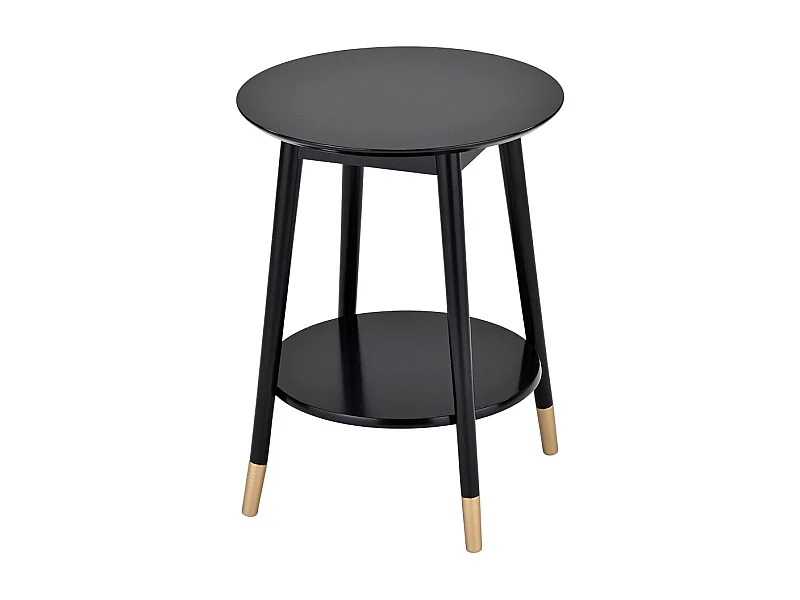 MISSY - Chevet Rond Laqué Noir 2 Tablettes Détail Doré