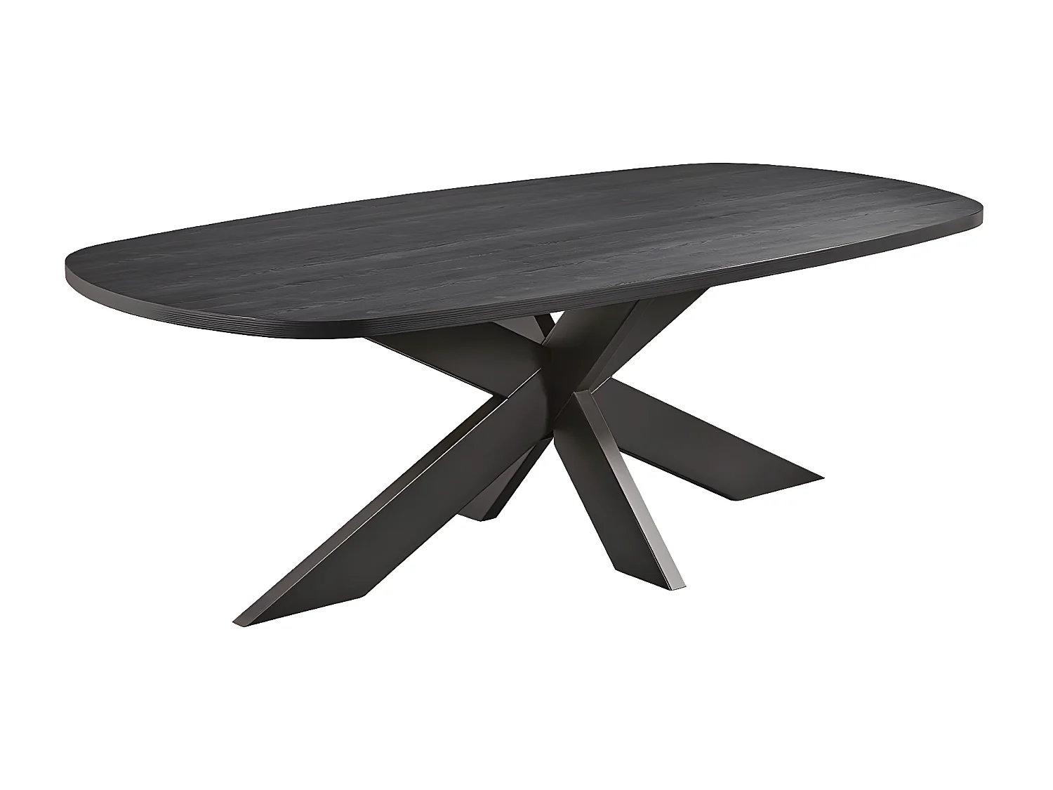 ALPHA - Table Repas Ovale 230cm Aspect Bois Noir Piètement Etoile