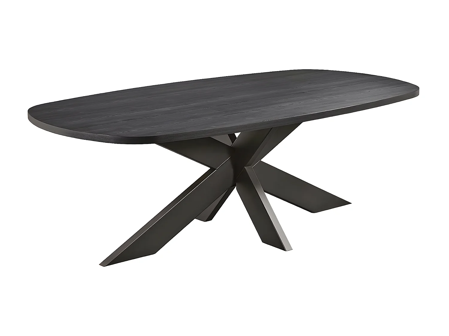 ALPHA - Table Repas Ovale 200cm Aspect Bois Noir Piètement Etoile