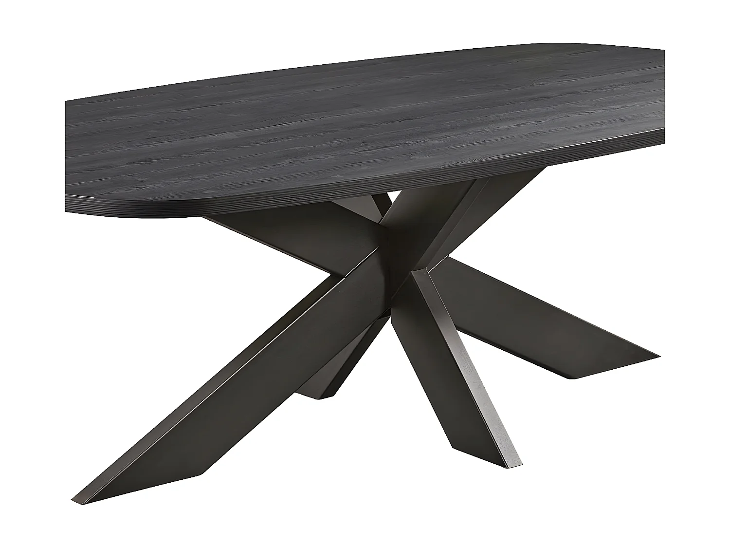 ALPHA - Table Repas Ovale 200cm Aspect Bois Noir Piètement Etoile
