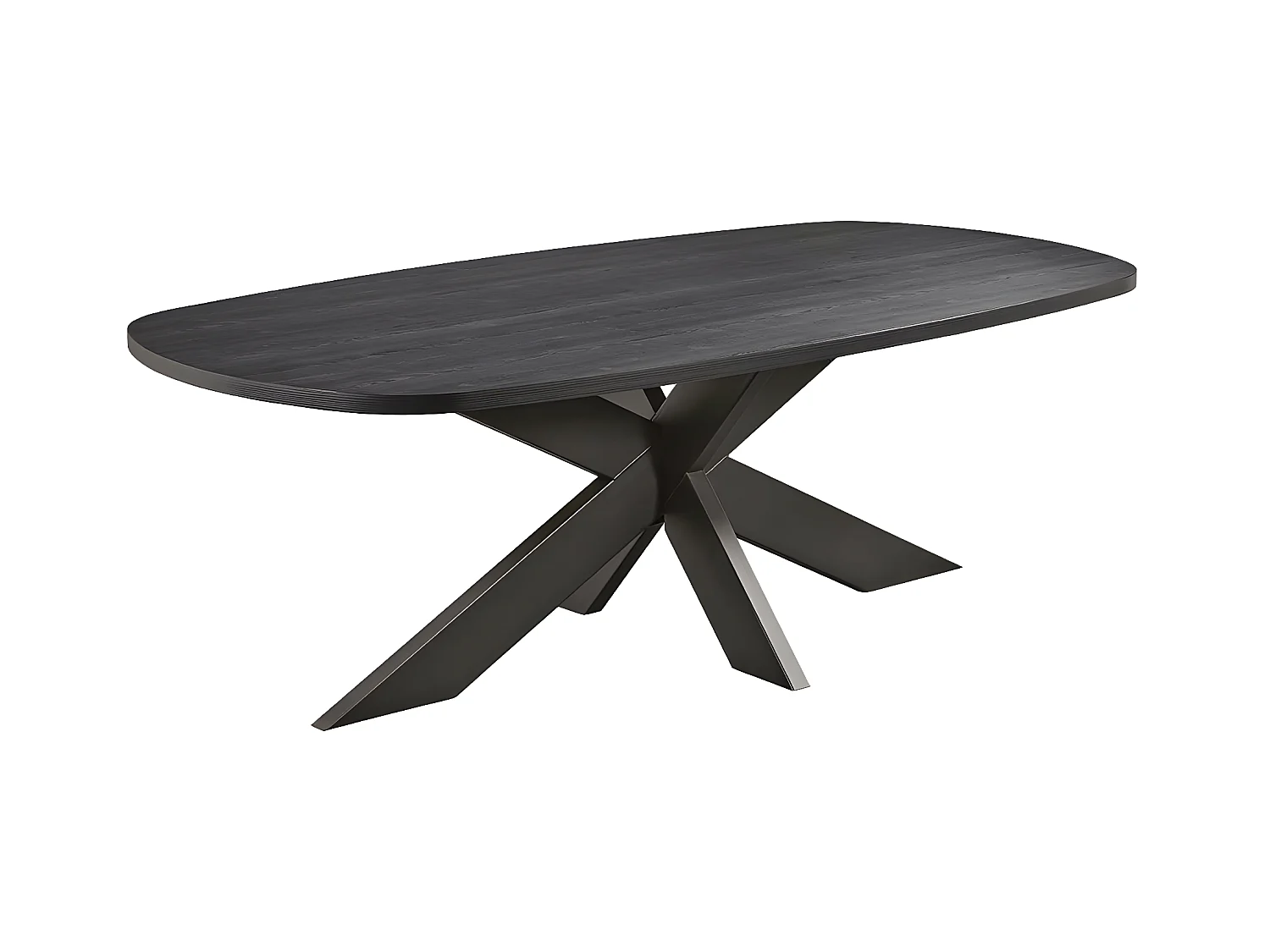 ALPHA - Table Repas Ovale 200cm Aspect Bois Noir Piètement Etoile