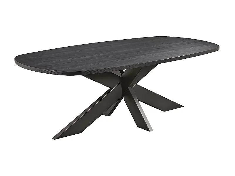 ALPHA - Table Repas Ovale 200cm Aspect Bois Noir Piètement Etoile