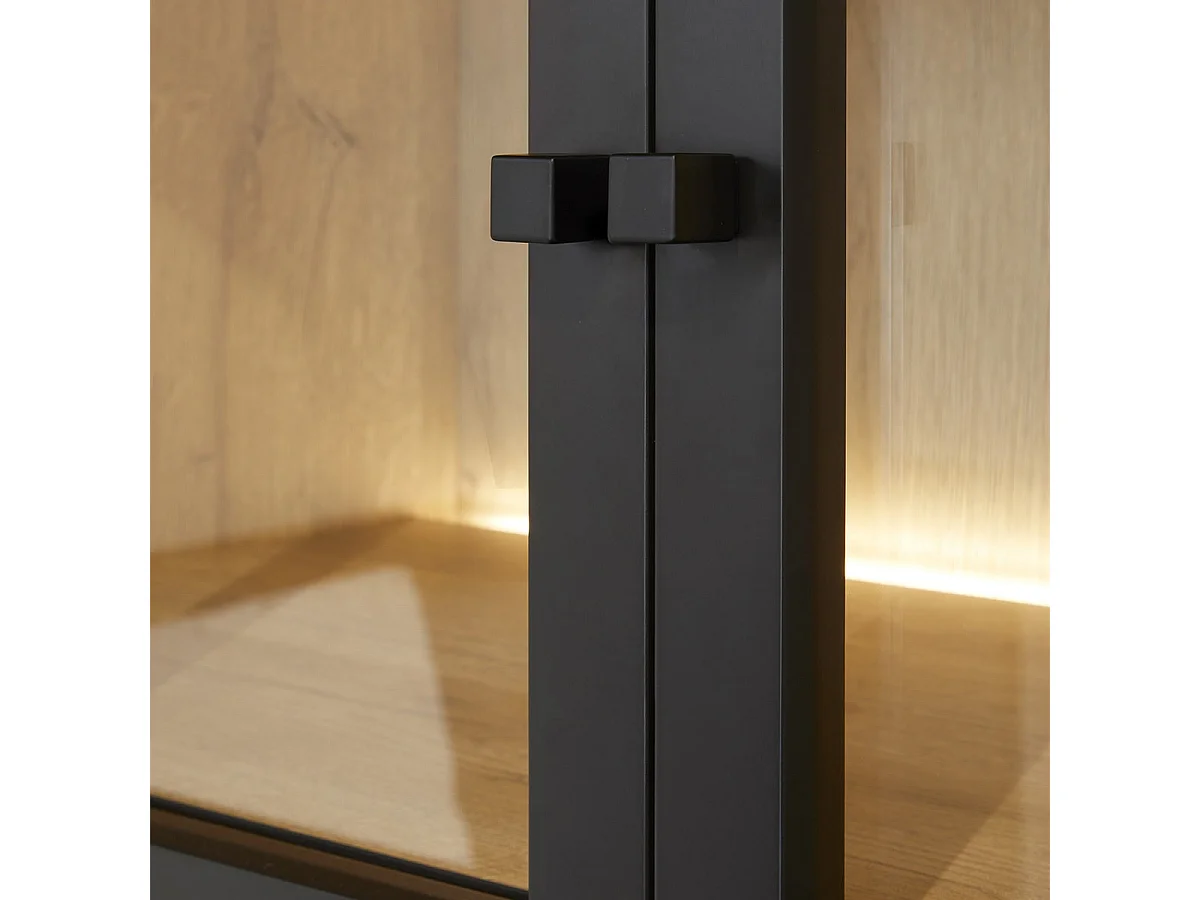 ALPHA - Bibliothèque 8 Portes Aspect Bois Noir avec Leds