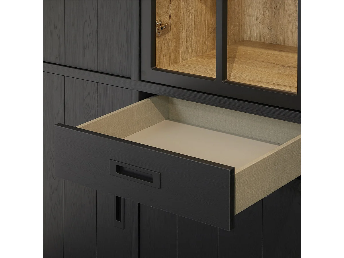 ALPHA - Bibliothèque 8 Portes Aspect Bois Noir avec Leds