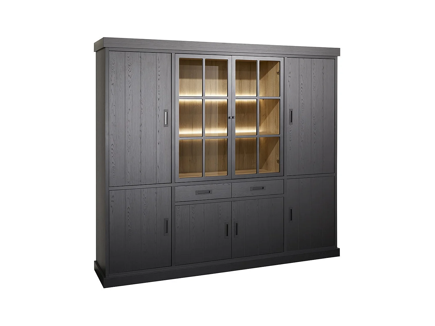 ALPHA - Bibliothèque 8 Portes Aspect Bois Noir avec Leds