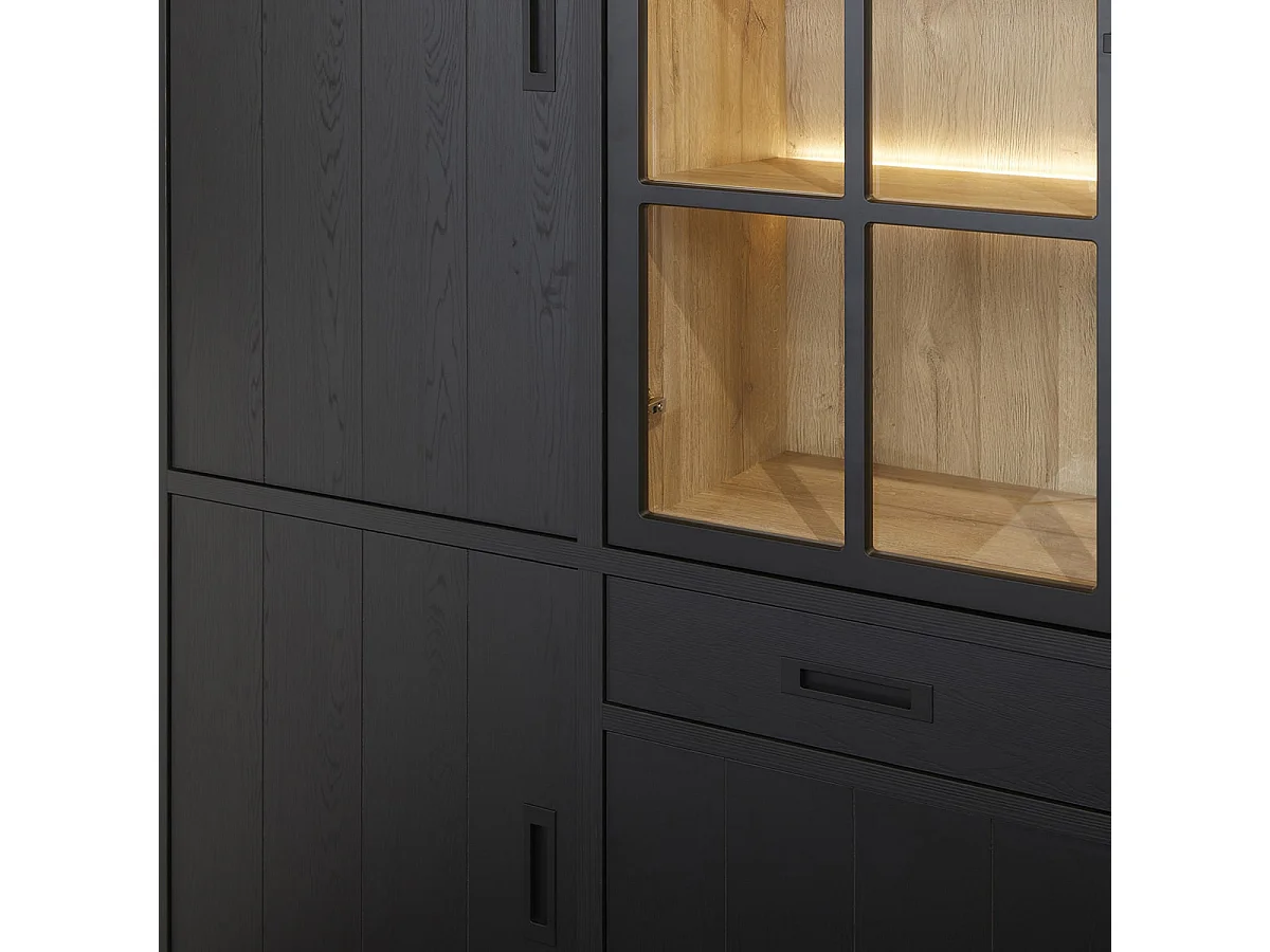 ALPHA - Bibliothèque 8 Portes Aspect Bois Noir avec Leds