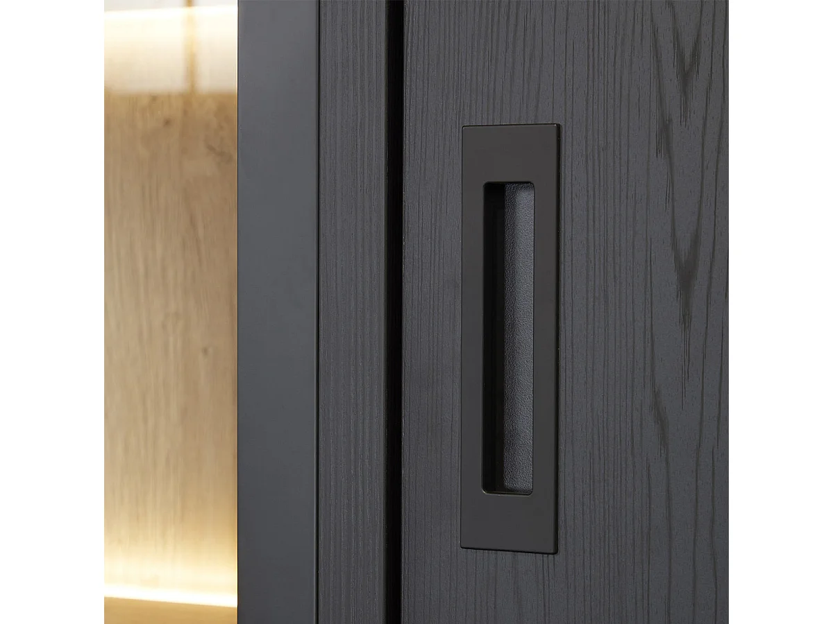 ALPHA - Bibliothèque 8 Portes Aspect Bois Noir avec Leds