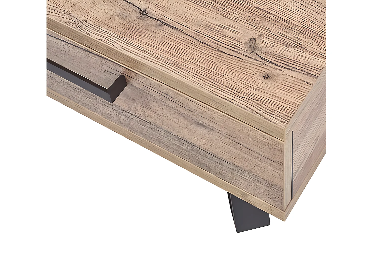 THIBAULT - Table Basse 1 Tiroir 1 Niche Effet Bois et Pieds Métal