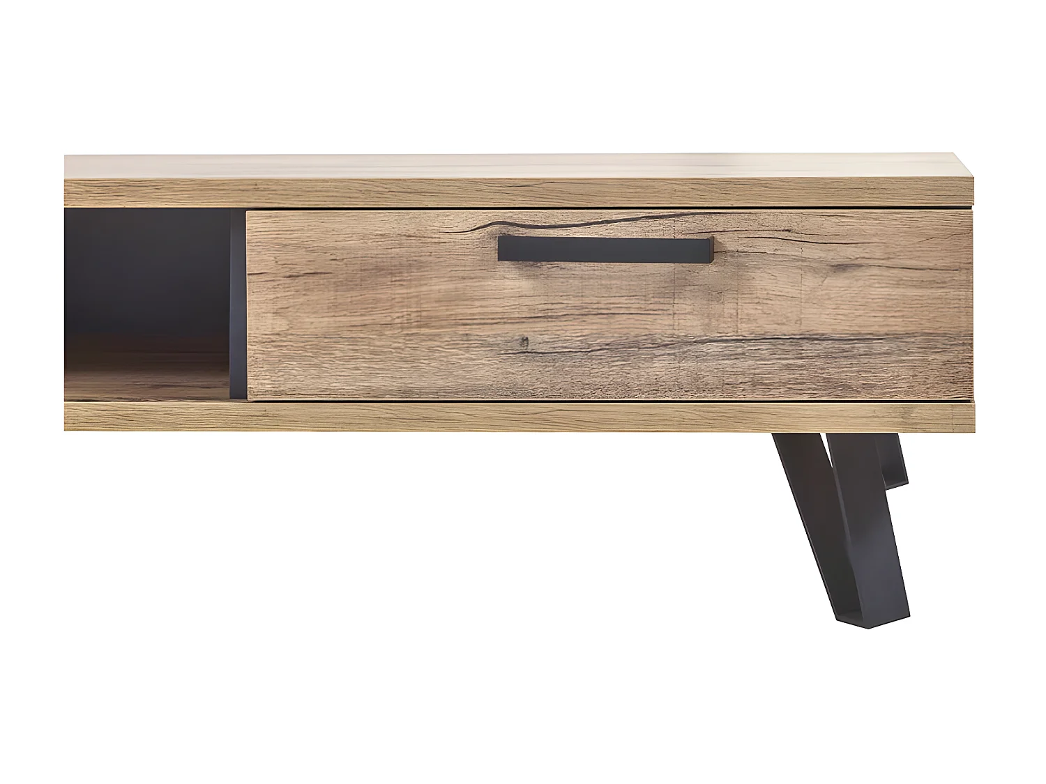 THIBAULT - Table Basse 1 Tiroir 1 Niche Effet Bois et Pieds Métal