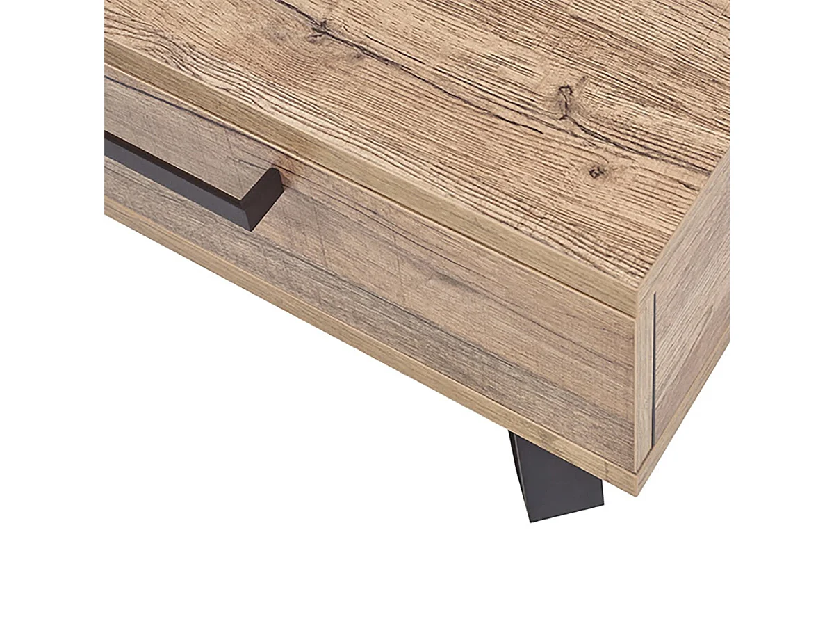 THIBAULT - Table Basse 1 Tiroir 1 Niche Effet Bois et Pieds Métal