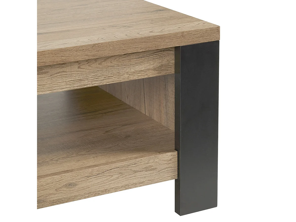 CLODIUS - Table Basse 1 Tiroir et 1 Niche Métal et Aspect Bois