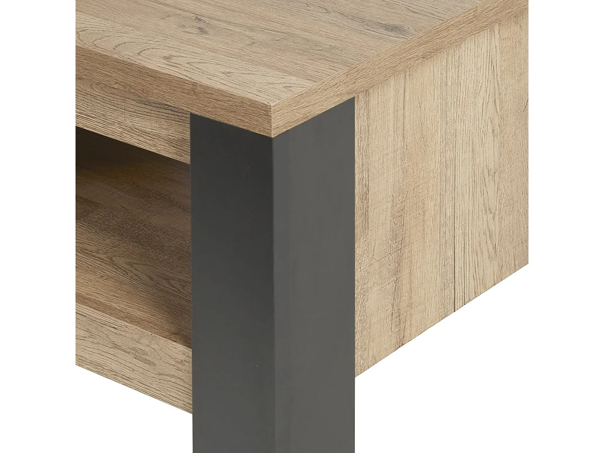 CLODIUS - Table Basse 1 Tiroir et 1 Niche Métal et Aspect Bois